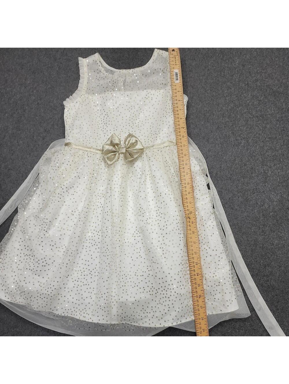 Sleeveless Ivory Girls Formal Dress Size 8 Tulle Gold Glitter Dots Petticoat Bow - Picture 5 of 6